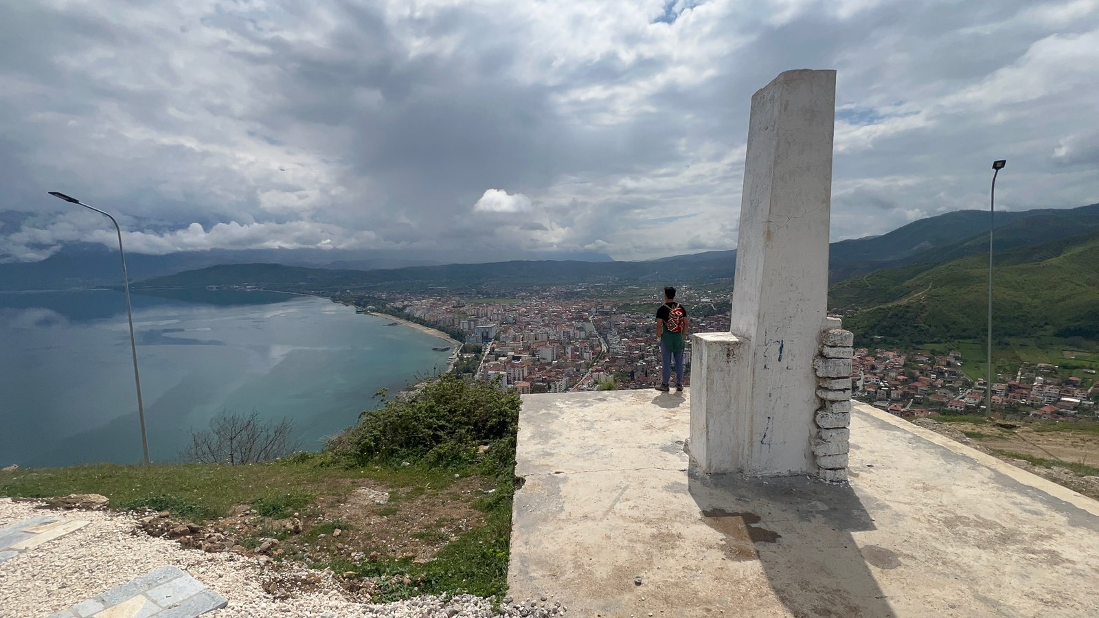 Pogradec Castle ruins on the hillside above Lake Ohrid, Albania