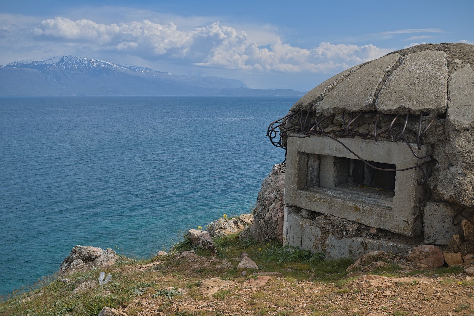 Communist-era concrete bunker on the Lin peninsula, Lake Ohrid